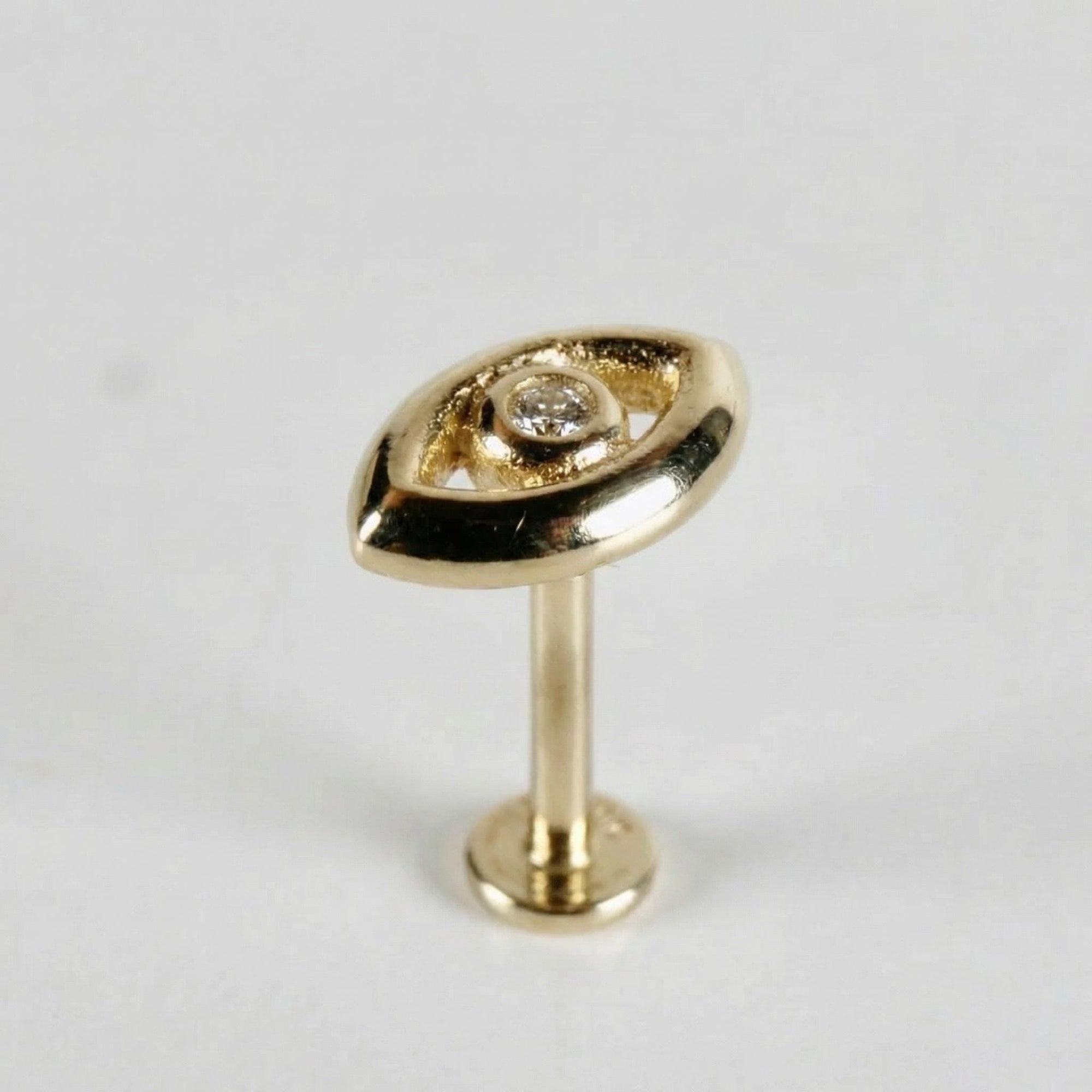 Evil Eye Flat Back Earrings 14k Solid Gold, Luck Symbol Stack Earrings