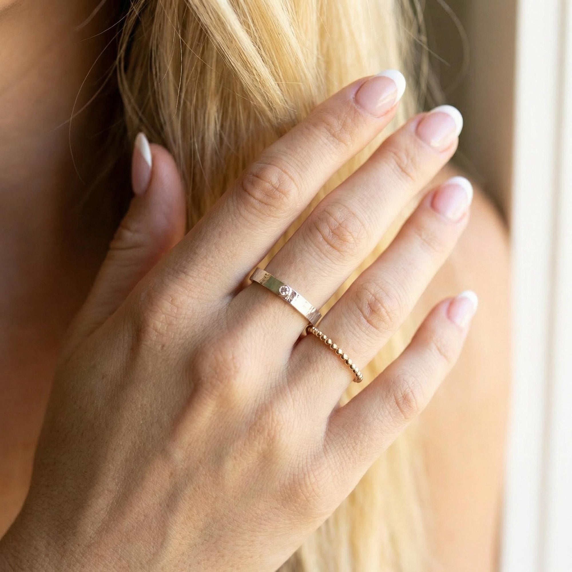 Hammered Silver Band Diamond Ring, Mixed Metal Ring - Melt'm Jewelry