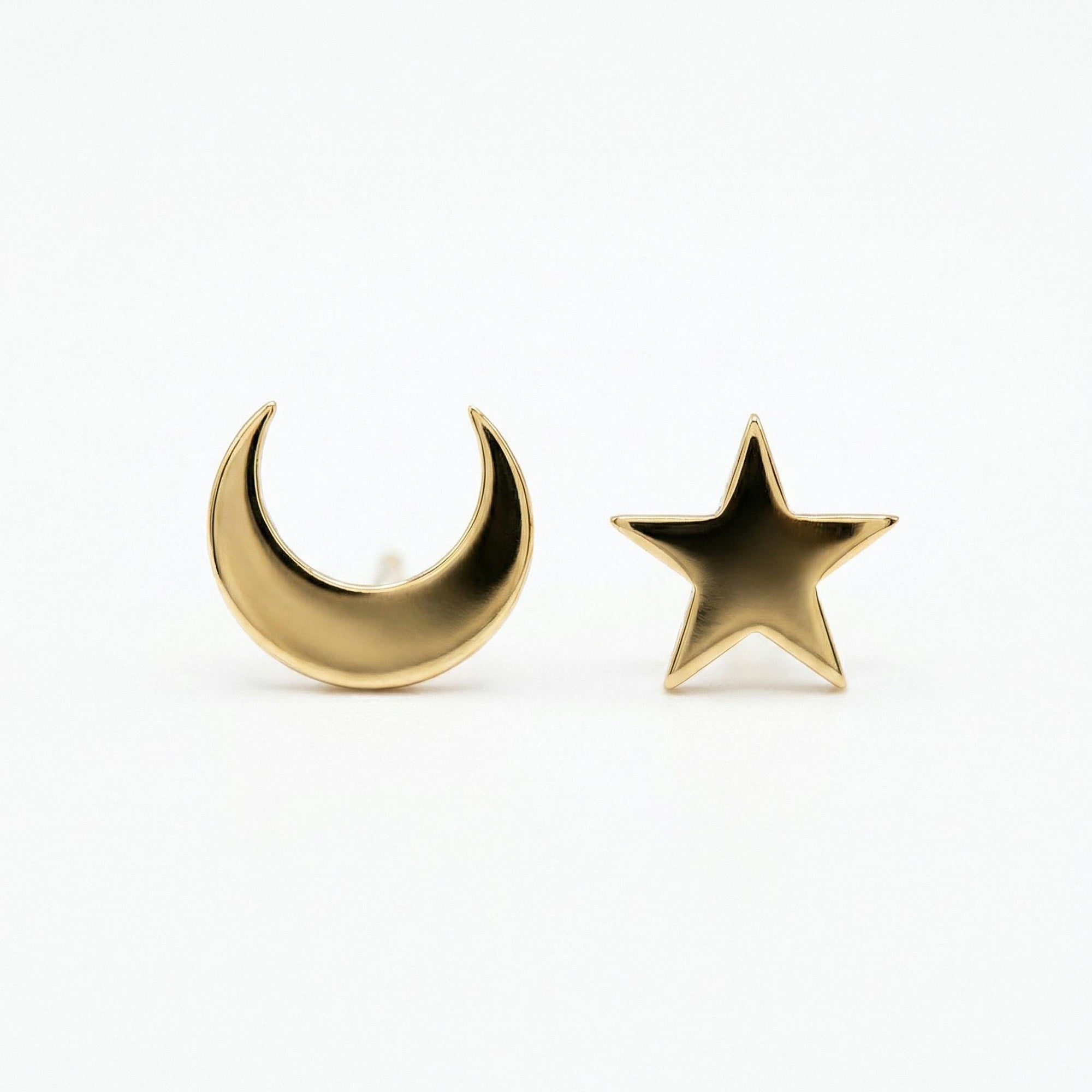 Moon and Star Earrings 14k Solid Gold - Melt'm Jewelry