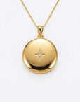North Star Round Locket Necklace 14k Gold Filled - Photo Locket Pendant