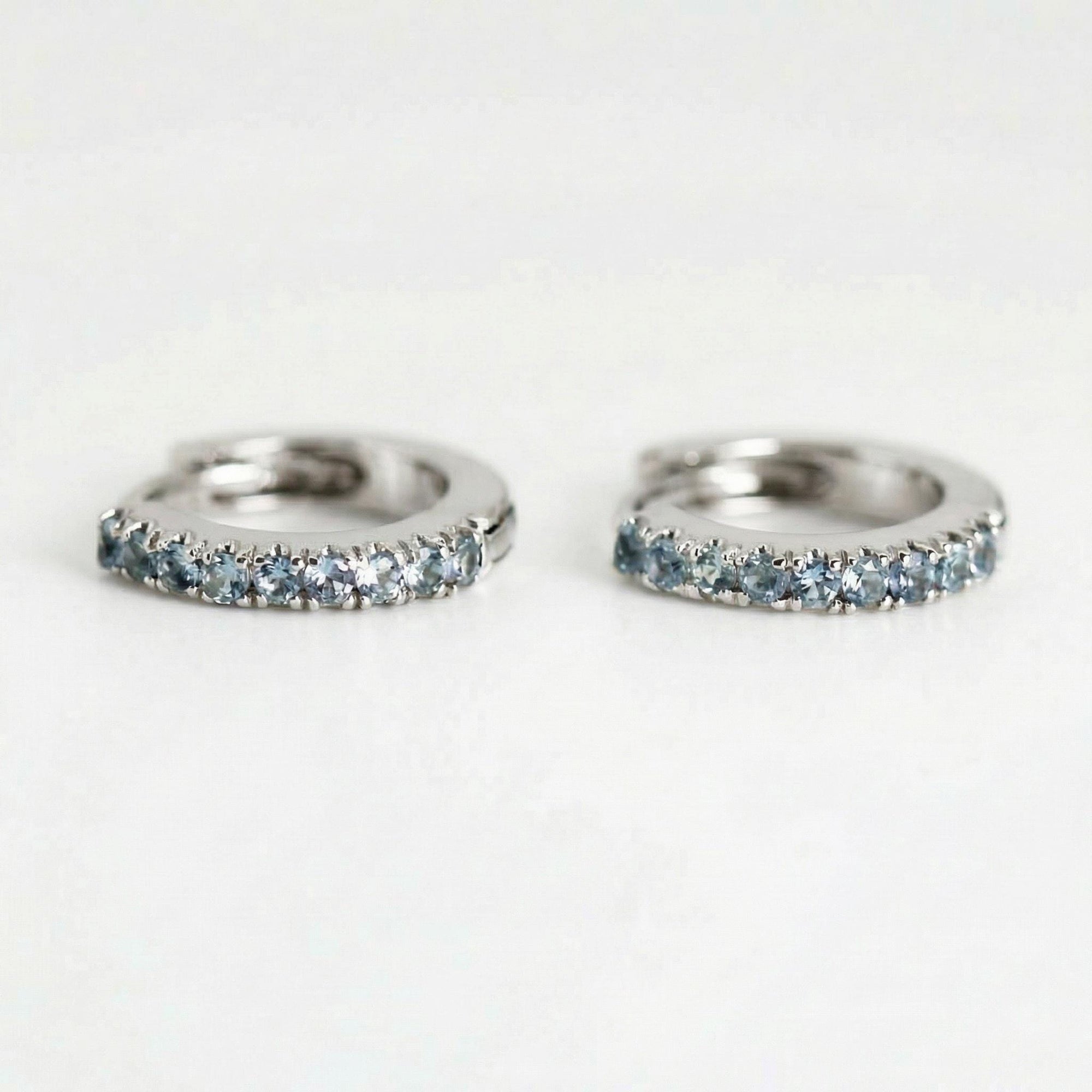 Mini 14k white gold aquamarine huggie hoop earrings, 10mm gemstone hoops for second hole, single half pair option