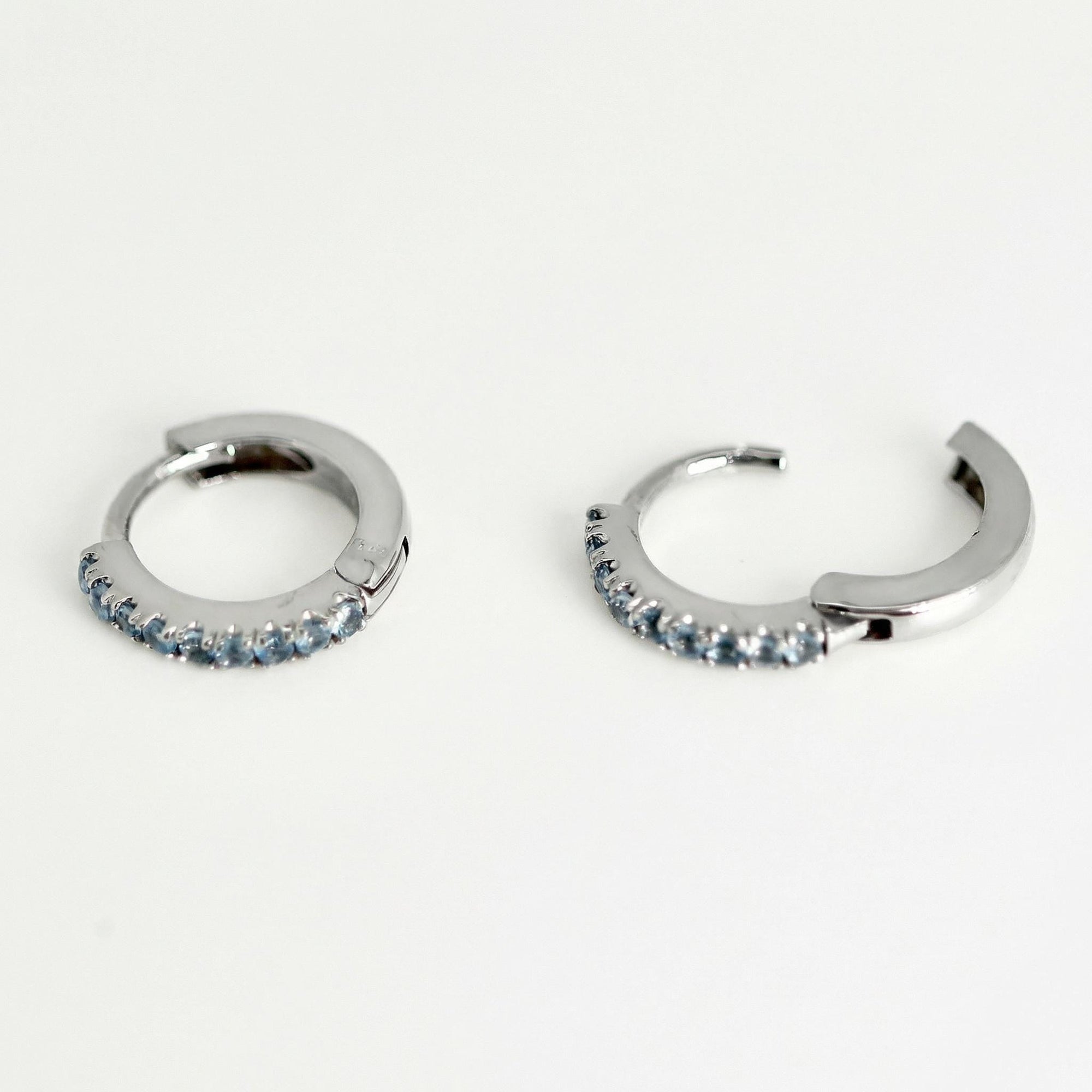 14k white gold aquamarine hoop earring, small 10mm huggie for cartilage or second piercing, March birthstone