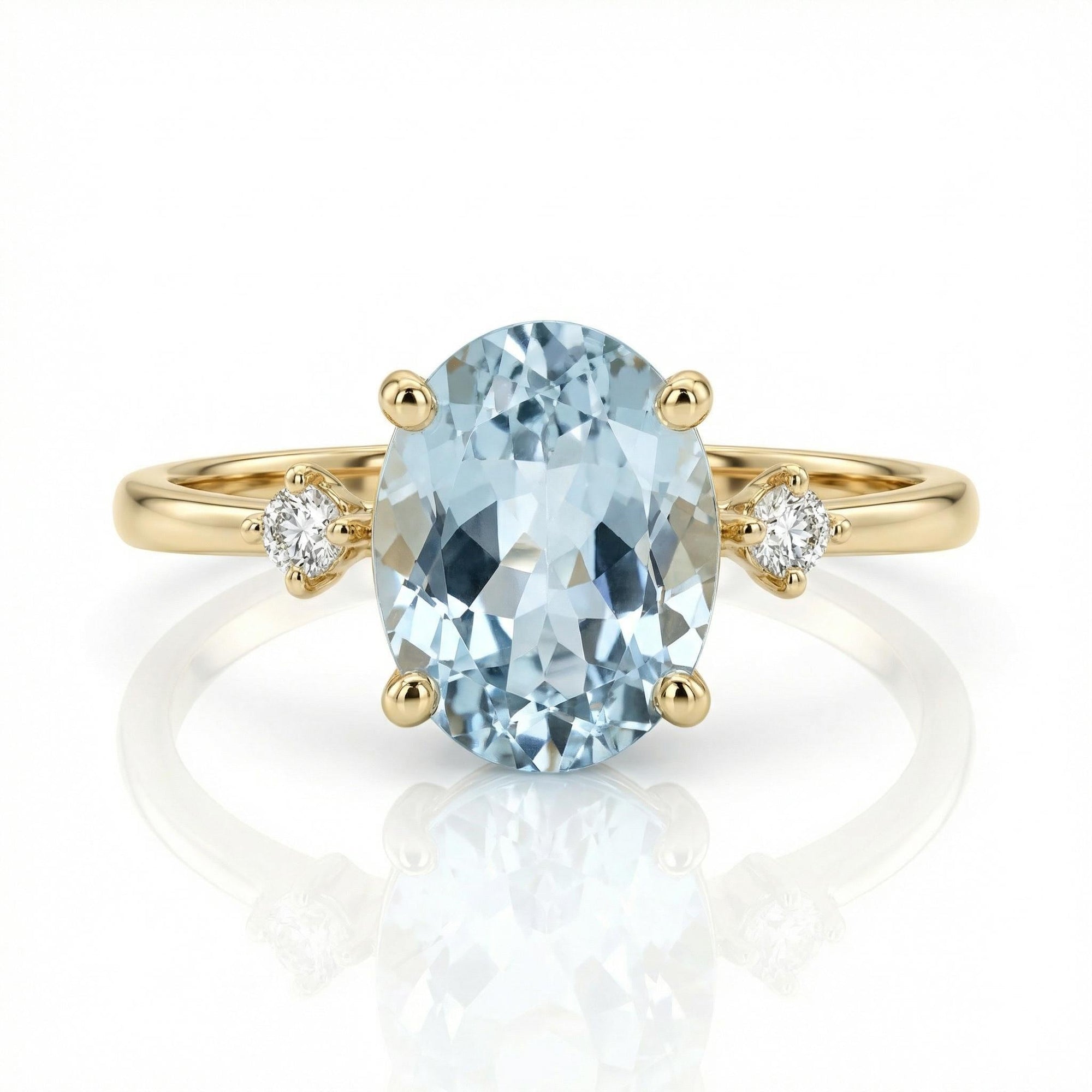 Oval Aquamarine Engagement Ring with two Accent Diamonds - Melt'm Jewelry