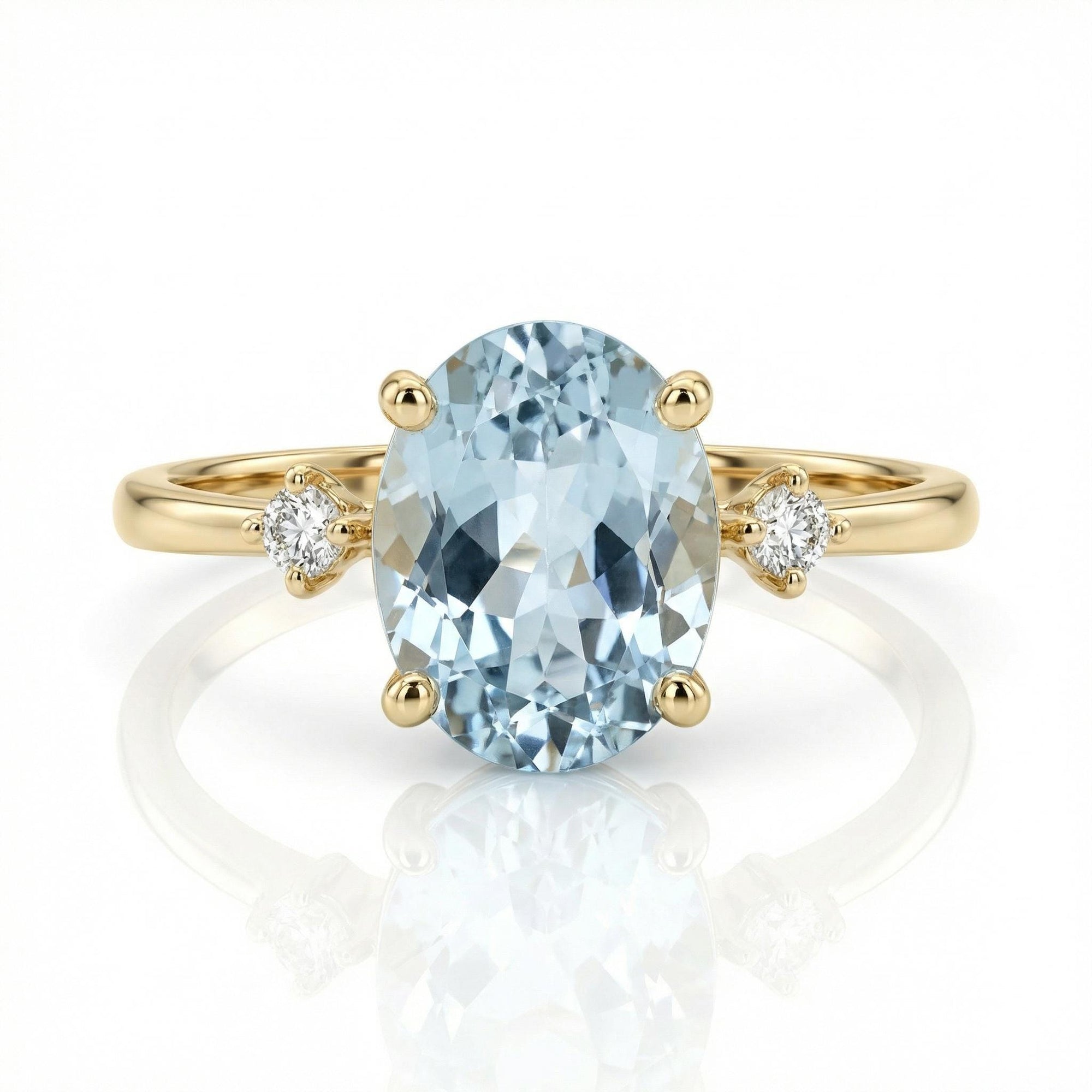 Oval Aquamarine Engagement Ring with two Accent Diamonds - Melt'm Jewelry