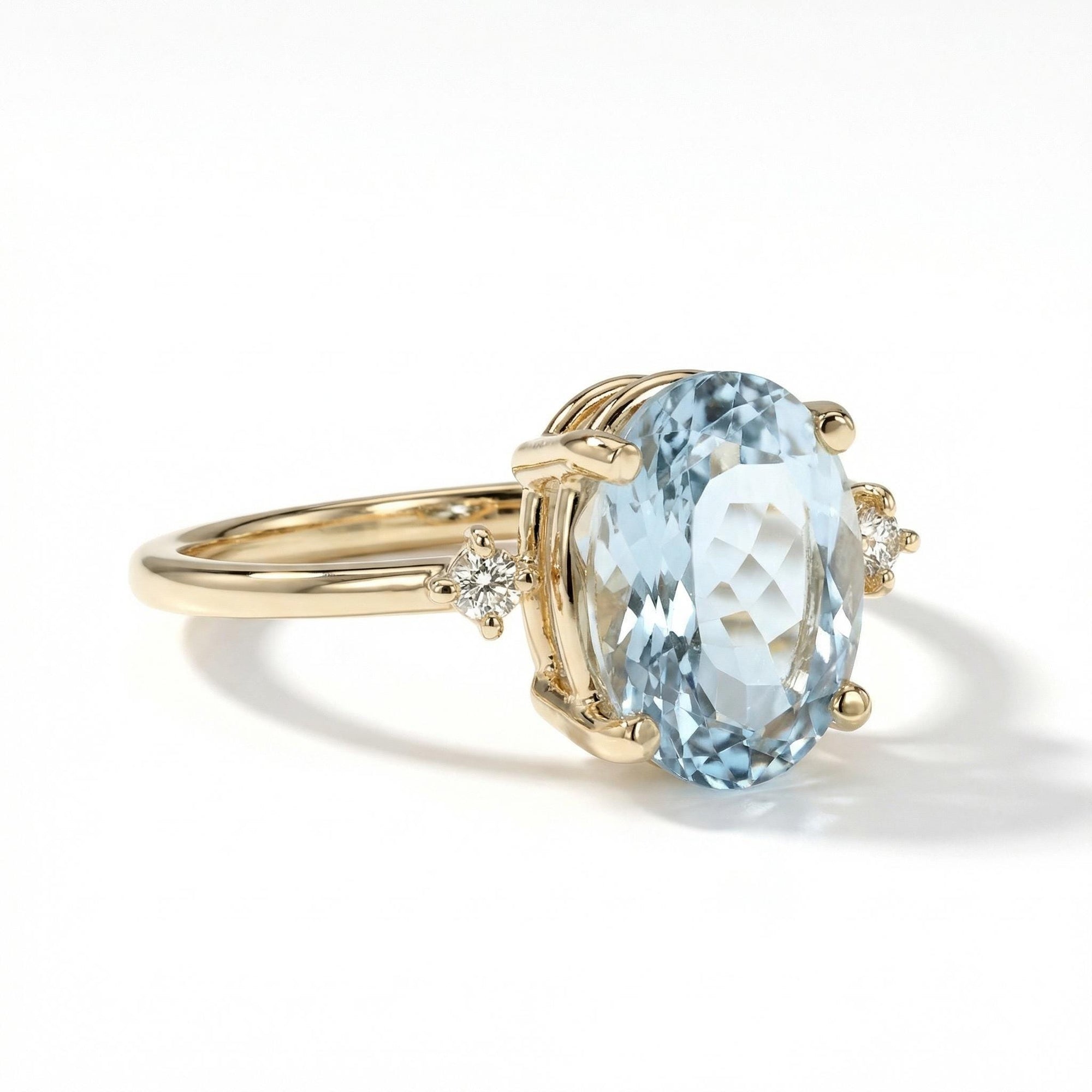 Oval Aquamarine Engagement Ring with two Accent Diamonds - Melt'm Jewelry