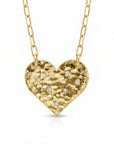 Hammered Diamond Heart Necklace 14k Solid Gold with Paperclip Chain - Melt'm Jewelry