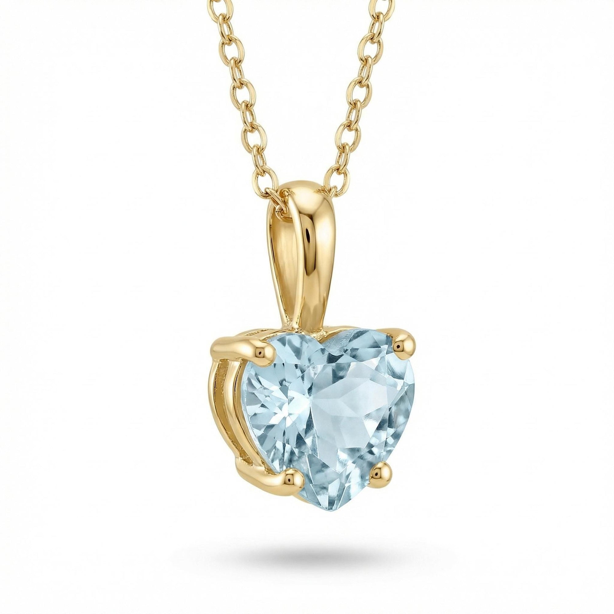 Heart Shape Aquamarine Necklace 14k Solid Gold - Melt'm Jewelry