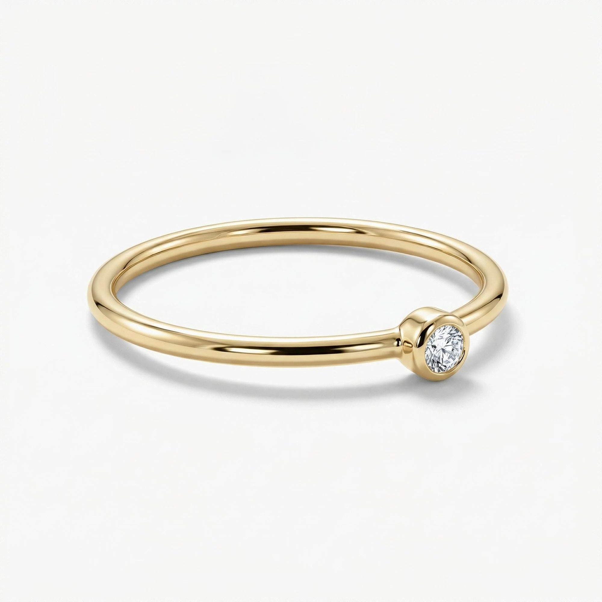Dainty Diamond Ring 14k Solid Gold – Tiny Bezel Set Diamond Solitaire Stacking Ring - Melt'm Jewelry