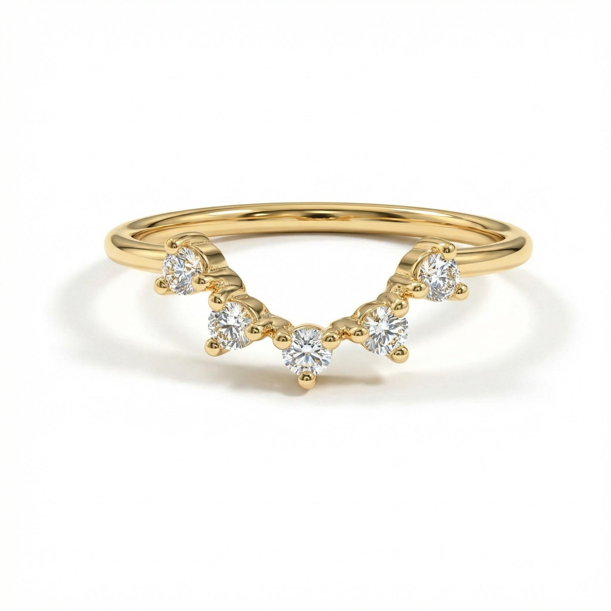 Curved Wedding Band, Five Stone Diamond Ring - Melt'm Jewelry