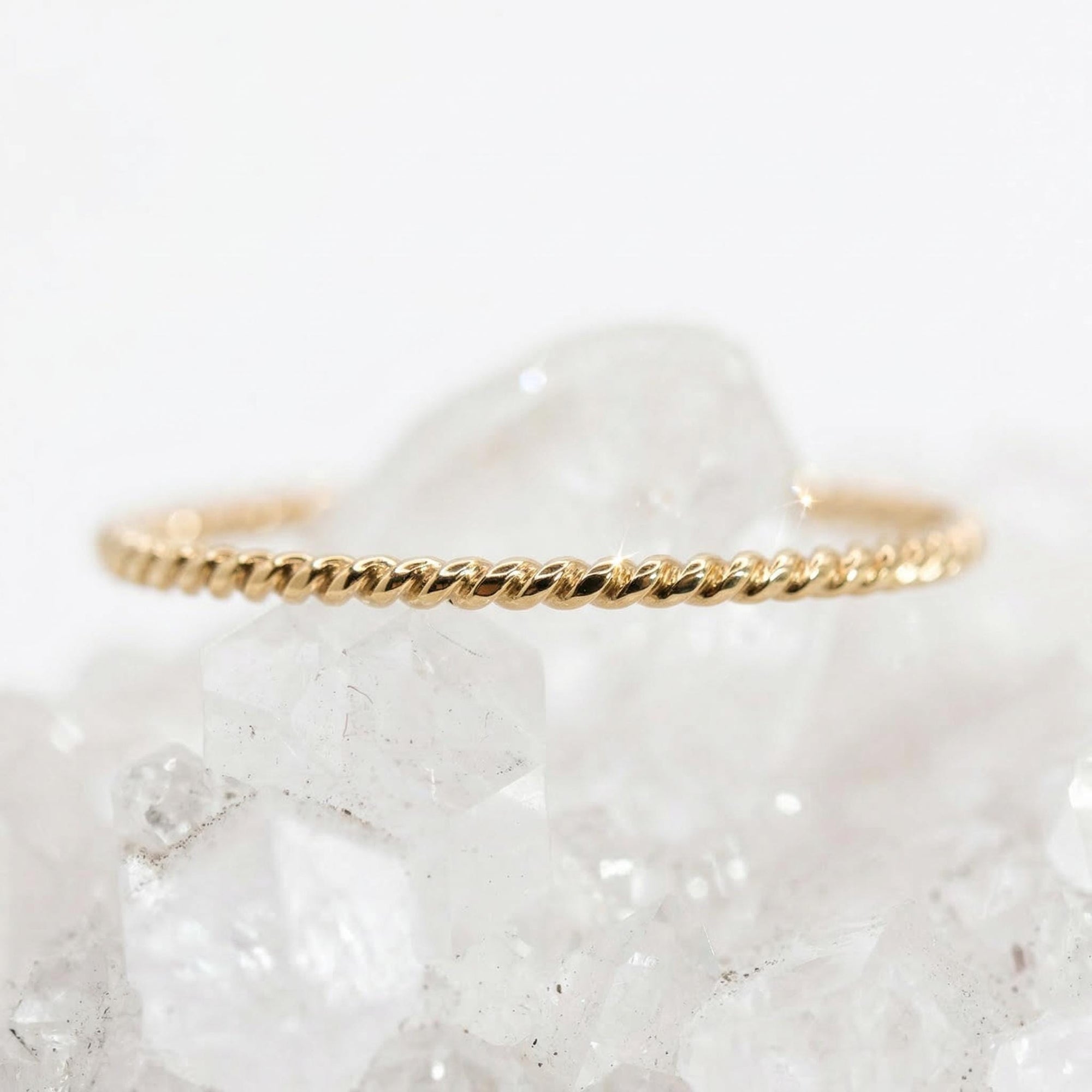 14k Solid Gold Twisted Ring, Gold Stackable Ring, Midi Ring - Melt'm Jewelry