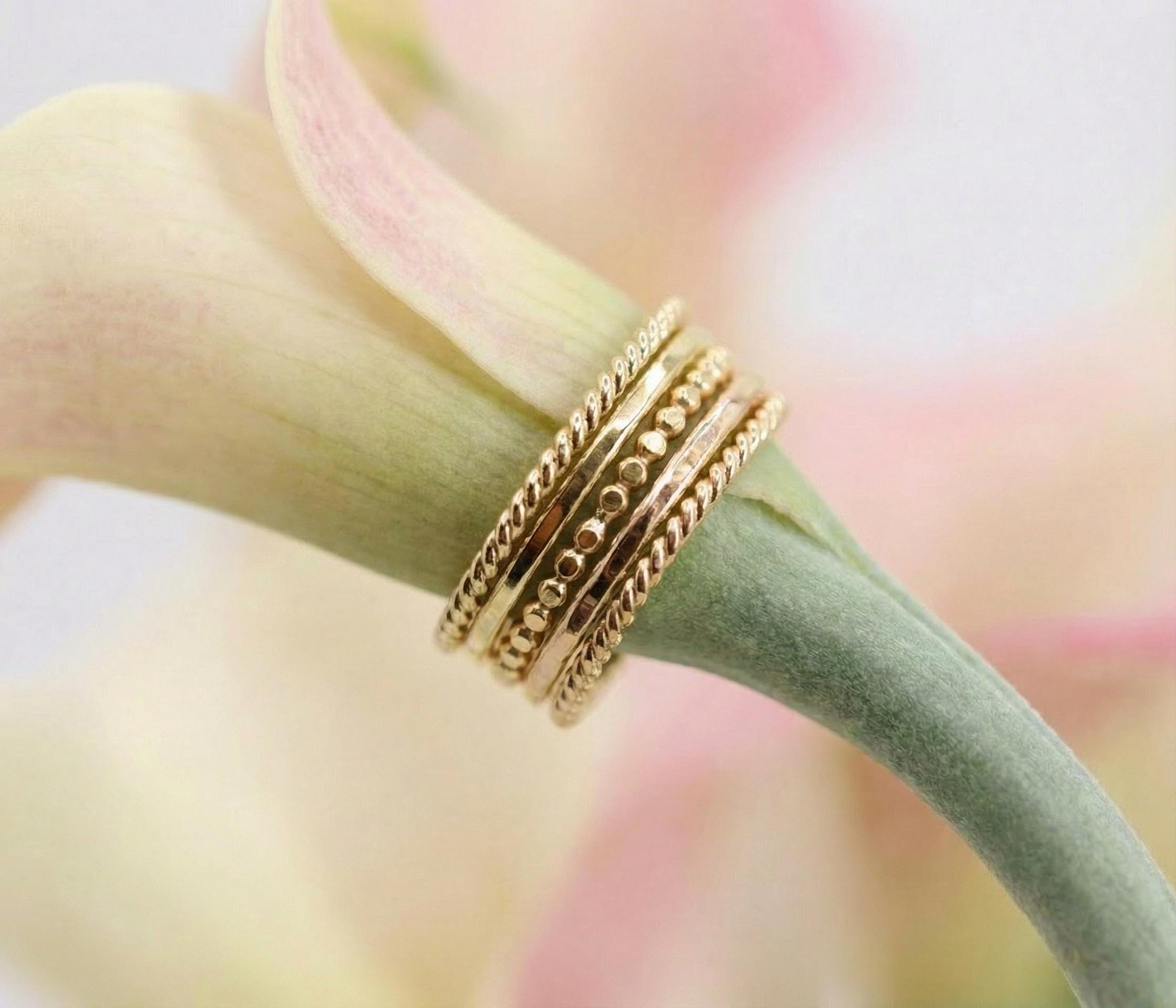 14k Solid Gold Twisted Stackable Ring: Midi Ring - Melt'm Jewelry