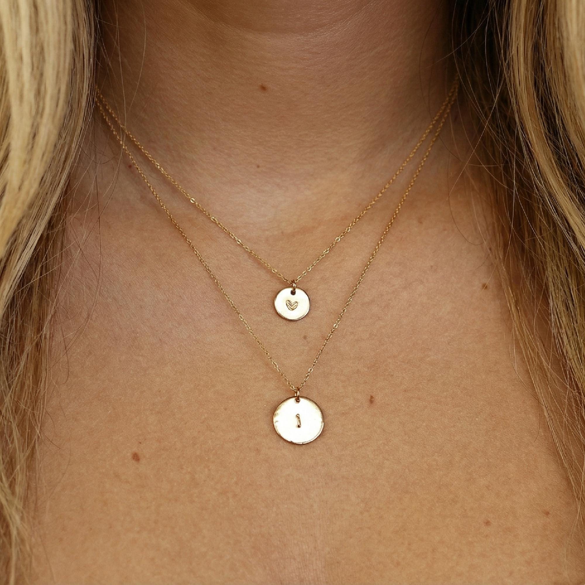 Dainty Initial Necklace Gold Filled, Hand Stamped Initial Necklace
