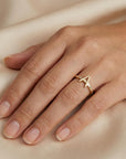14k Gold Diamond Initial Ring, Personalized Square Band Monogram Ring