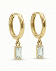 14k solid gold aquamarine hoop earrings with baguette aquamarine dangle gemstone