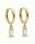 14k Gold Aquamarine Earrings, Baguette Aquamarine Dangle Hoop Earrings - Melt'm Jewelry