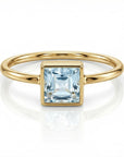 princess cut aquamarine ring in 14k gold bezel set march birthstone ring