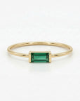 14k gold emerald baguette ring, minimalist emerald promise ring, handmade art deco engagement ring, May birthstone jewelry