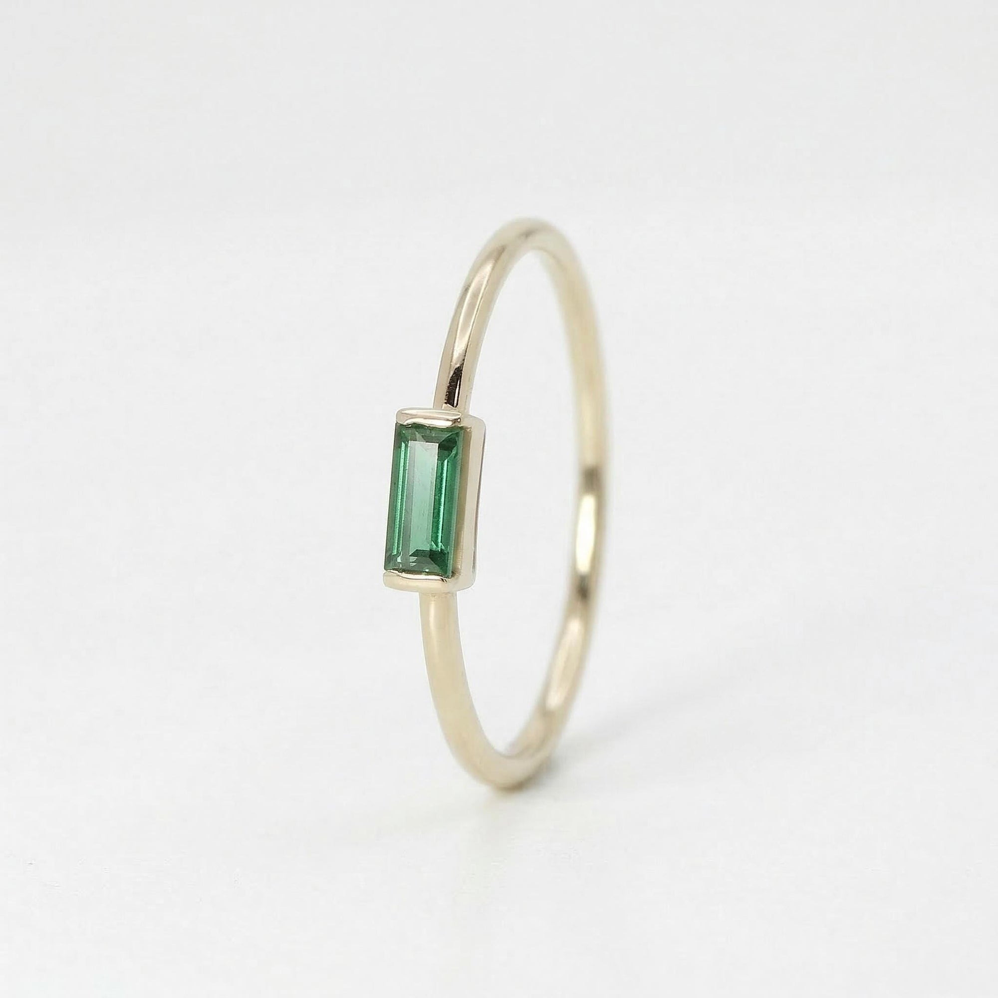Minimalist Baguette Emerald Ring 14k Gold