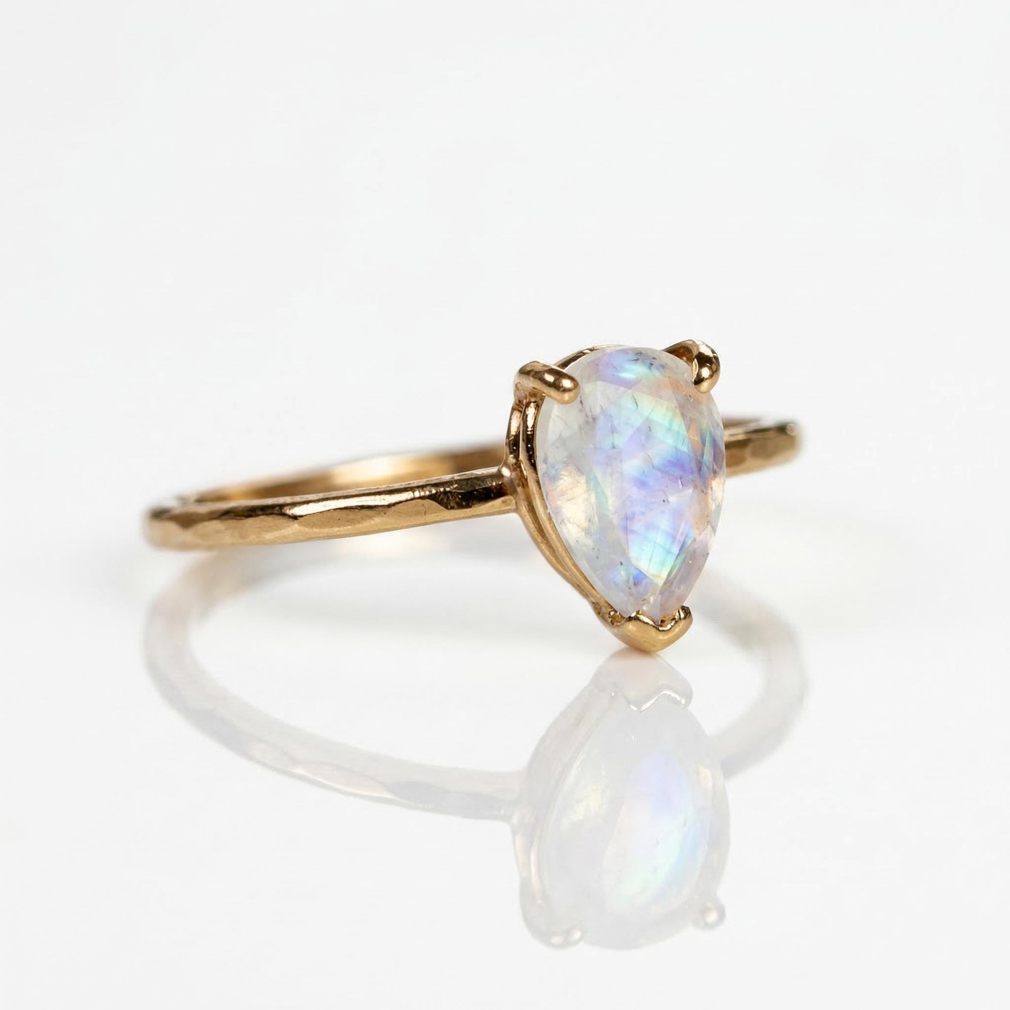 14k Gold Pear Cut Rainbow Moonstone Ring - Melt'm Jewelry
