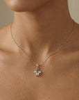 14K Solid Gold Salt and Pepper Diamond Cluster Necklace with Pear Moissanites