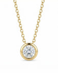 14k Solid Gold Moissanite Necklace – 5mm Round Bezel Pendant - Melt'm Jewelry