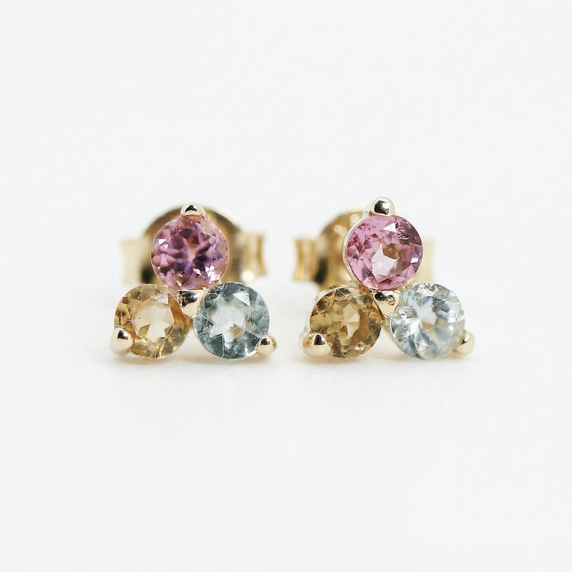 Tourmaline Flower Earrings – Pink Gemstone Cluster Studs in 14k Solid Gold - Melt'm Jewelry