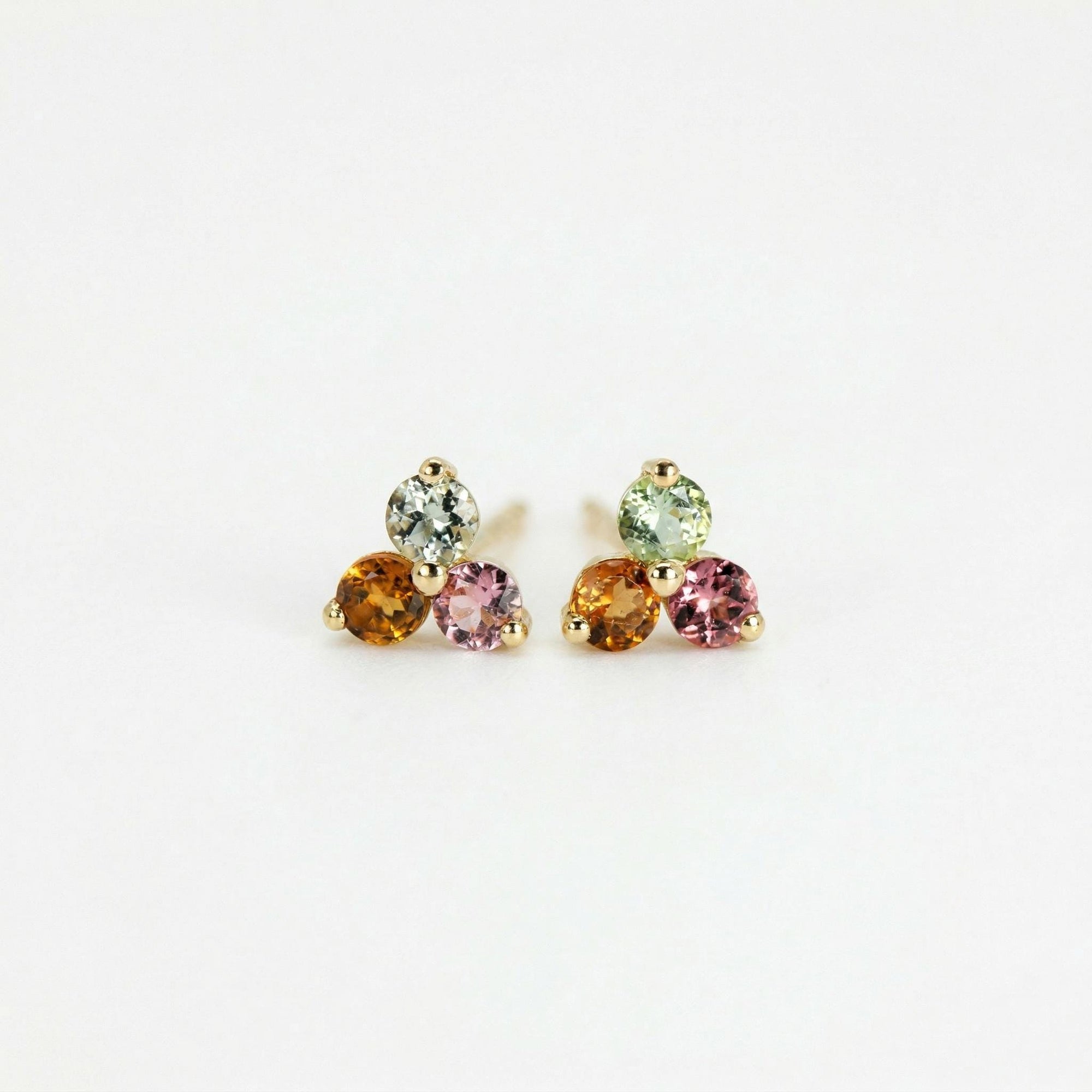 Tourmaline Flower Earrings – Pink Gemstone Cluster Studs in 14k Solid Gold - Melt'm Jewelry