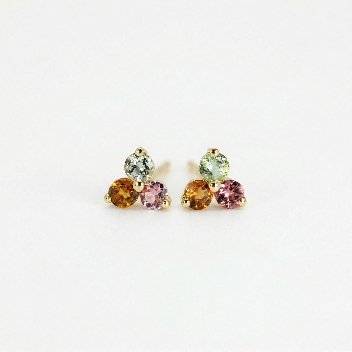 Tourmaline Flower Earrings – Pink Gemstone Cluster Studs in 14k Solid Gold