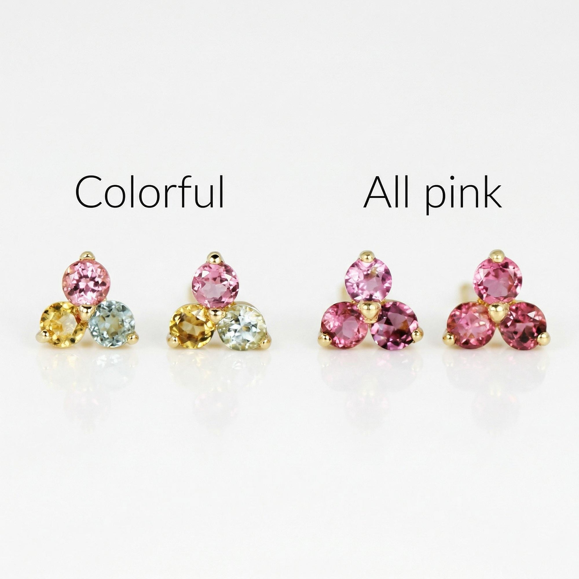 Tourmaline Flower Earrings – Pink Gemstone Cluster Studs in 14k Solid Gold - Melt'm Jewelry
