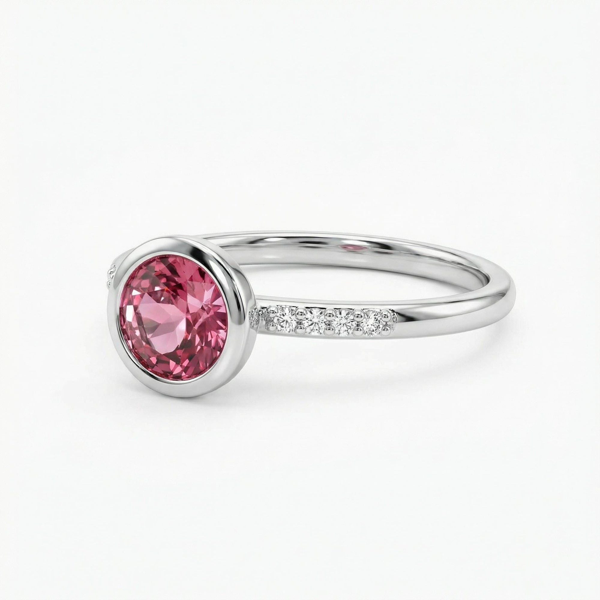 Dainty Pink Tourmaline Ring, 14k Solid Gold Blush Solitaire Ring With Diamonds