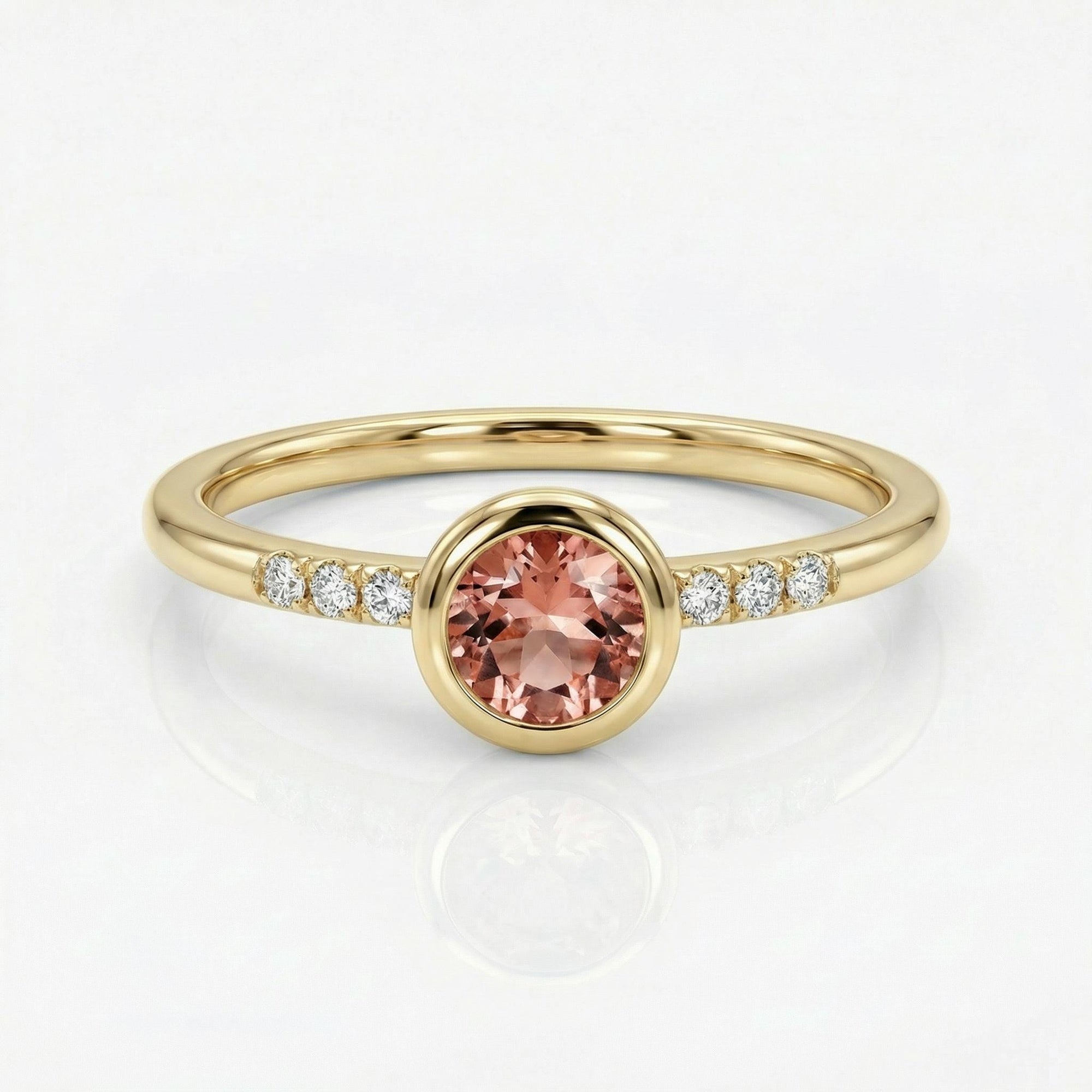 Dainty Pink Tourmaline Ring, 14k Solid Gold Blush Solitaire Ring With Diamonds - Melt'm Jewelry