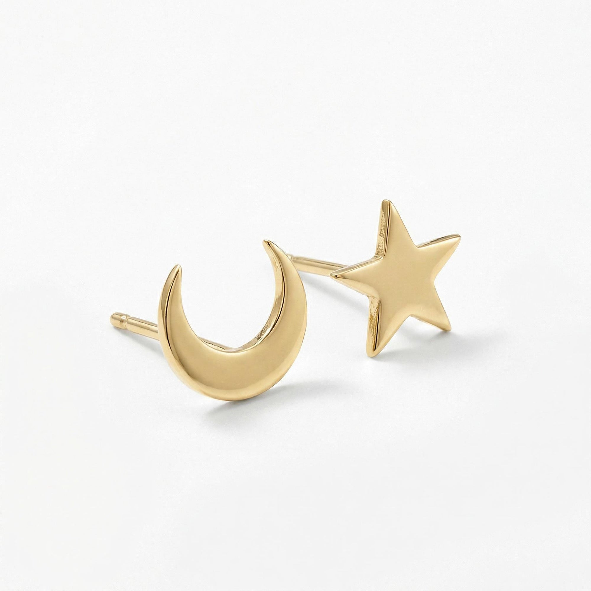 Moon and Star Earrings 14k Solid Gold - Melt'm Jewelry