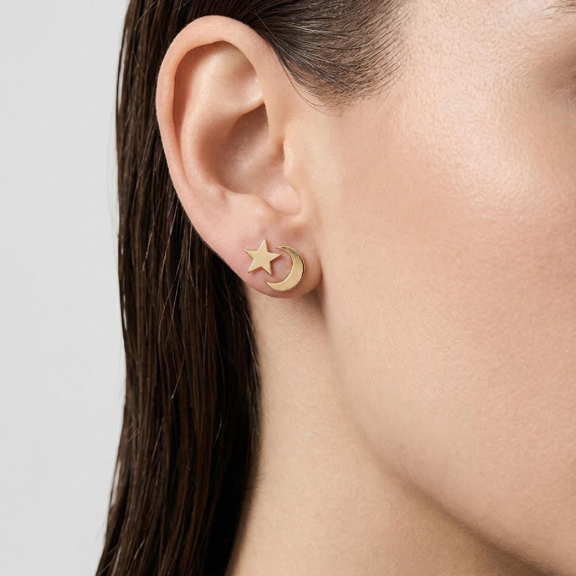 Moon and Star Earrings 14k Solid Gold - Melt'm Jewelry