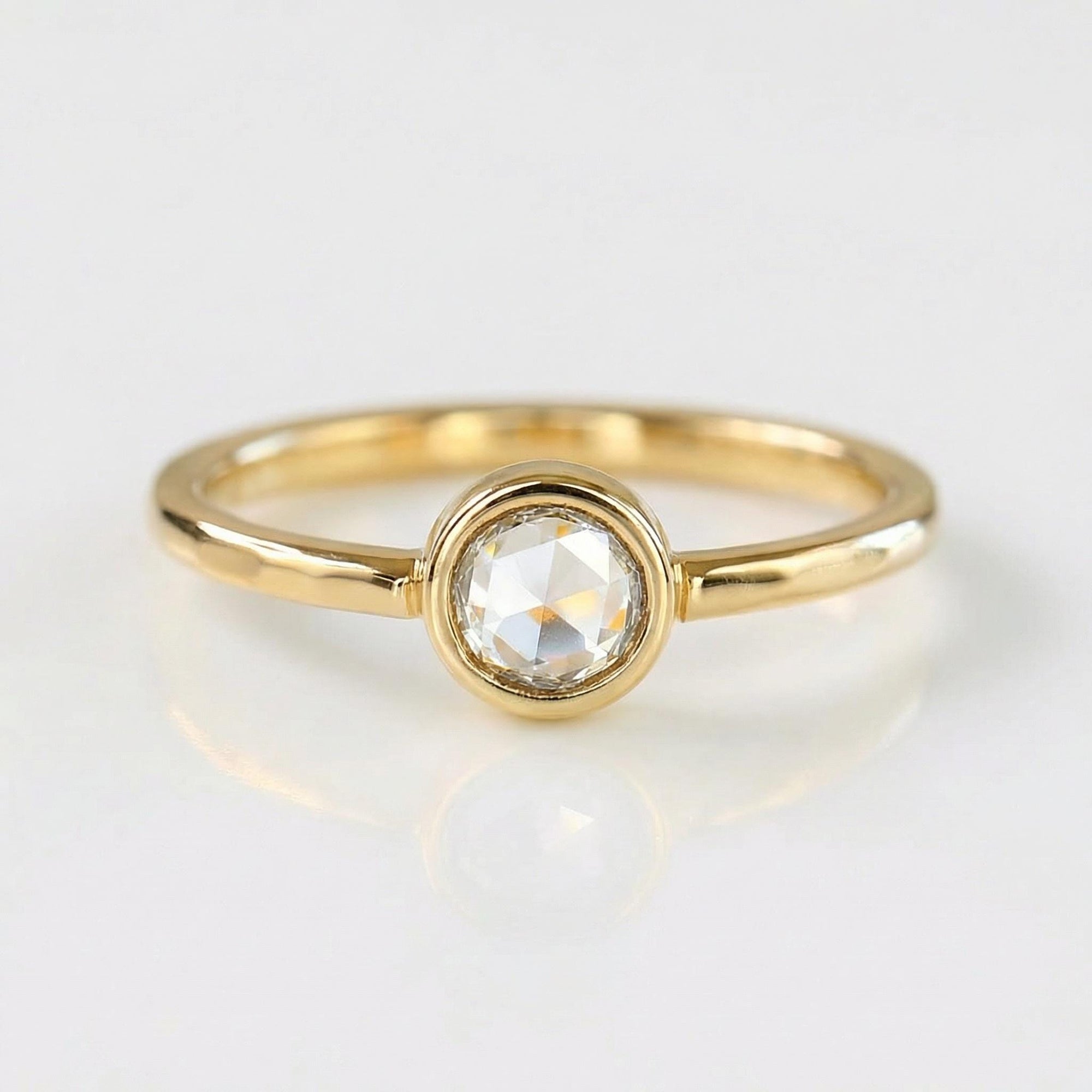 Round Rose Cut Clear Diamond Ring in 14k Gold - Melt'm Jewelry