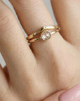 Round Rose Cut Clear Diamond Ring in 14k Gold