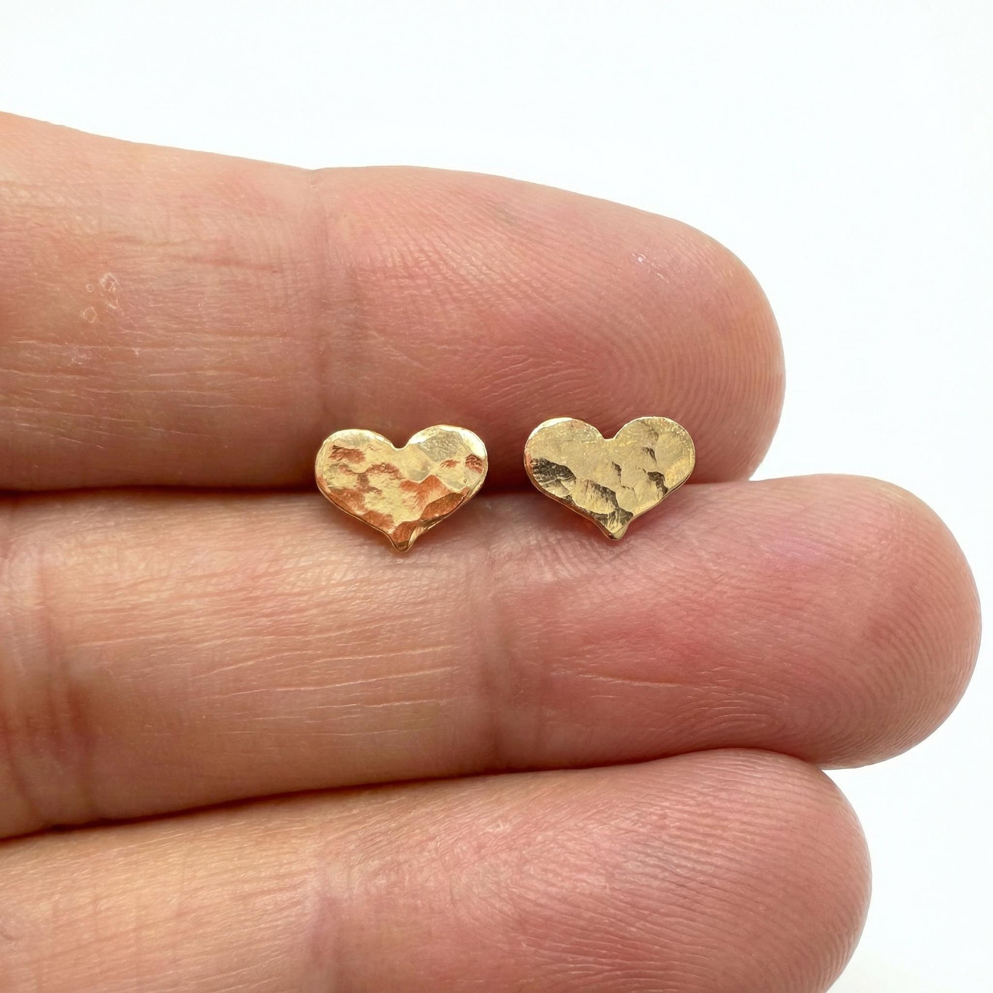 Tiny Heart Stud Earrings – Gold Filled Minimalist Earrings (Smooth or Hammered)