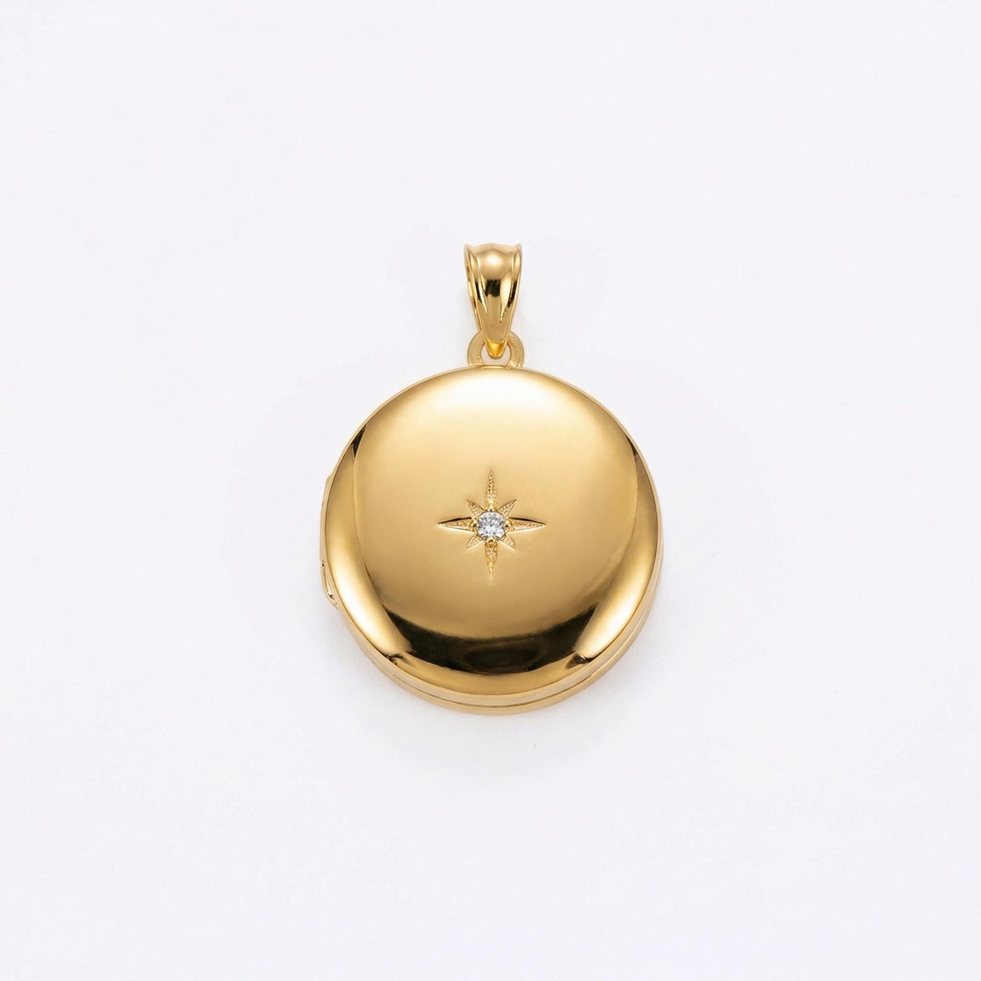 round north star locket necklace 14k gold filled photo locket pendant 20mm