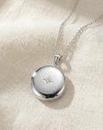 North Star Round Locket Necklace Sterling Silver, Photo Locket Pendant