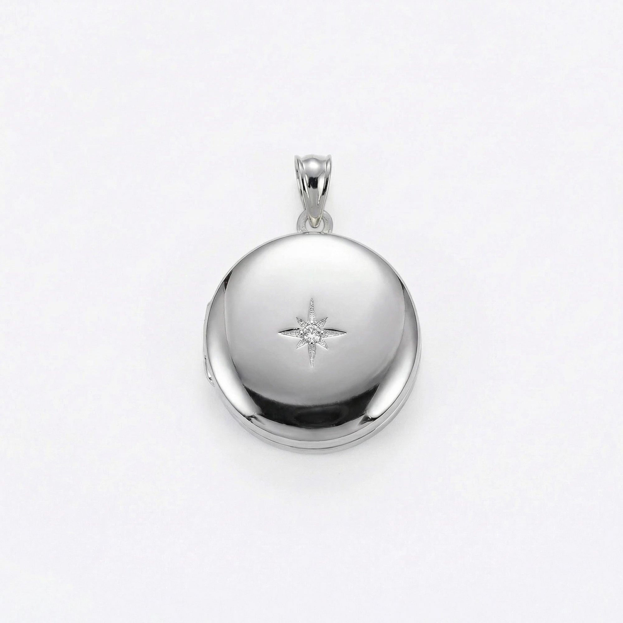 North Star Round Locket Necklace Sterling Silver, Photo Locket Pendant - Melt'm Jewelry