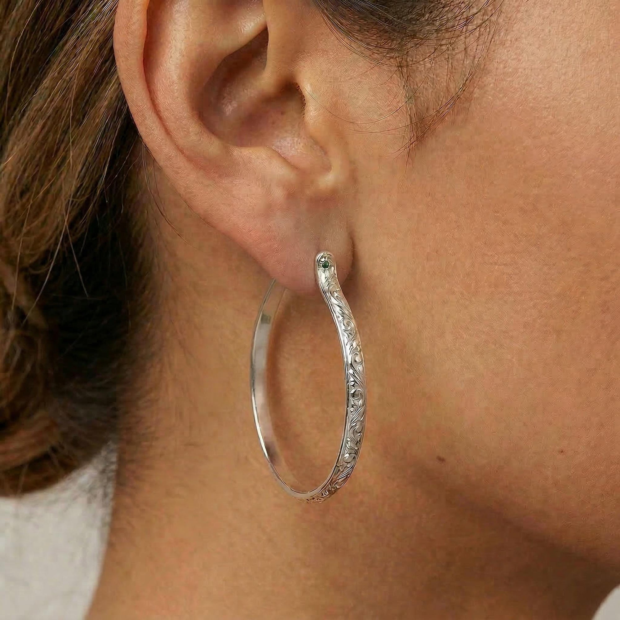 2 Inch Patterned Large Oval Hoop Earrings in Sterling Silver - Melt'm Jewelry