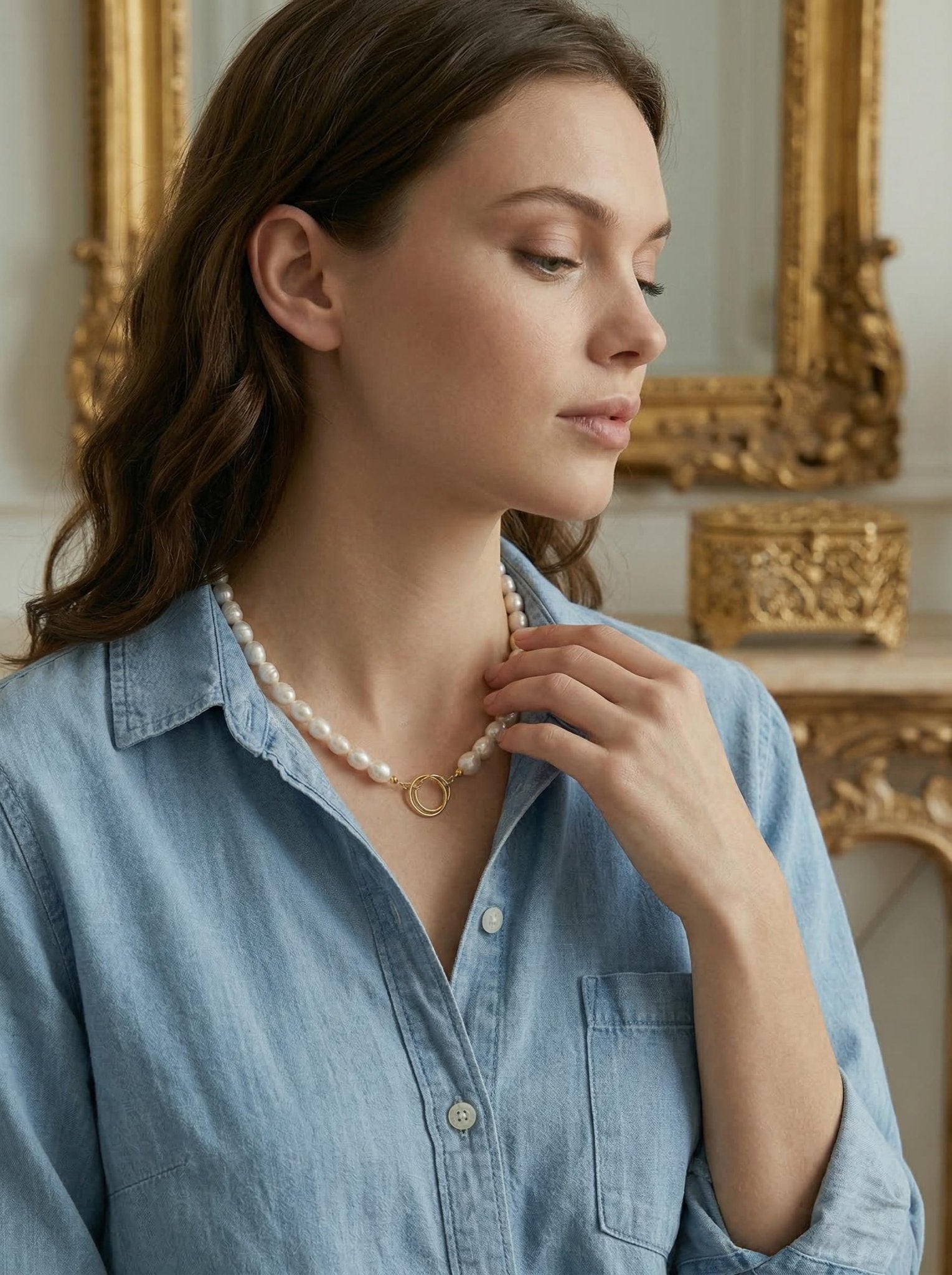 Freshwater Pearl Toggle Necklace 10 - 12mm, Hammered Gold Filled Clasp, Handmade Statement Pearl Necklace, Mother’s Day Gift for Her - Melt'm Jewelry