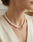 Freshwater Pearl Toggle Necklace 10 - 12mm, Hammered Gold Filled Clasp, Handmade Statement Pearl Necklace, Mother’s Day Gift for Her - Melt'm Jewelry