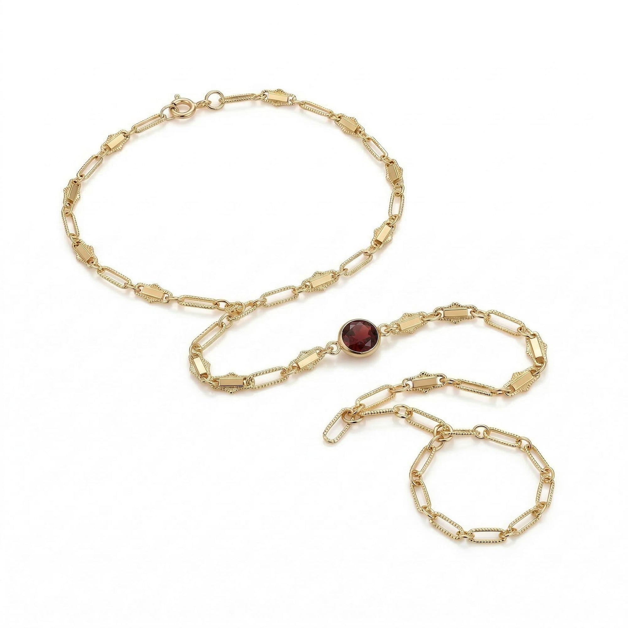 Gold Slave Bracelet, Garnet Hand Chain Bracelet - Melt'm Jewelry