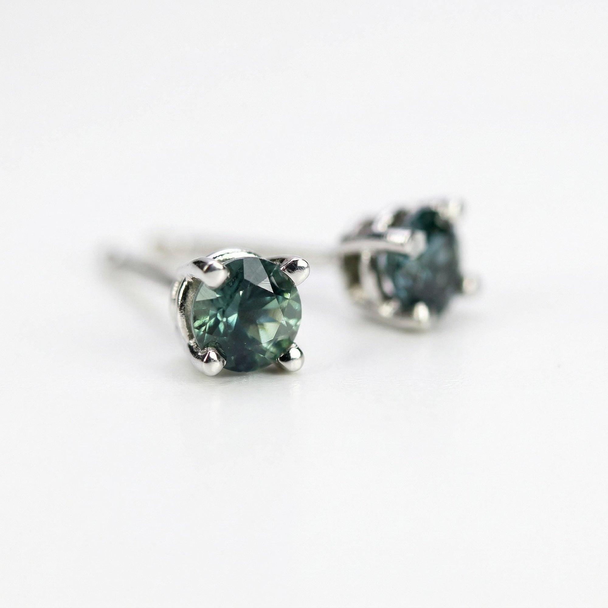 Teal Green Montana Sapphire Stud Earrings in 14k Gold