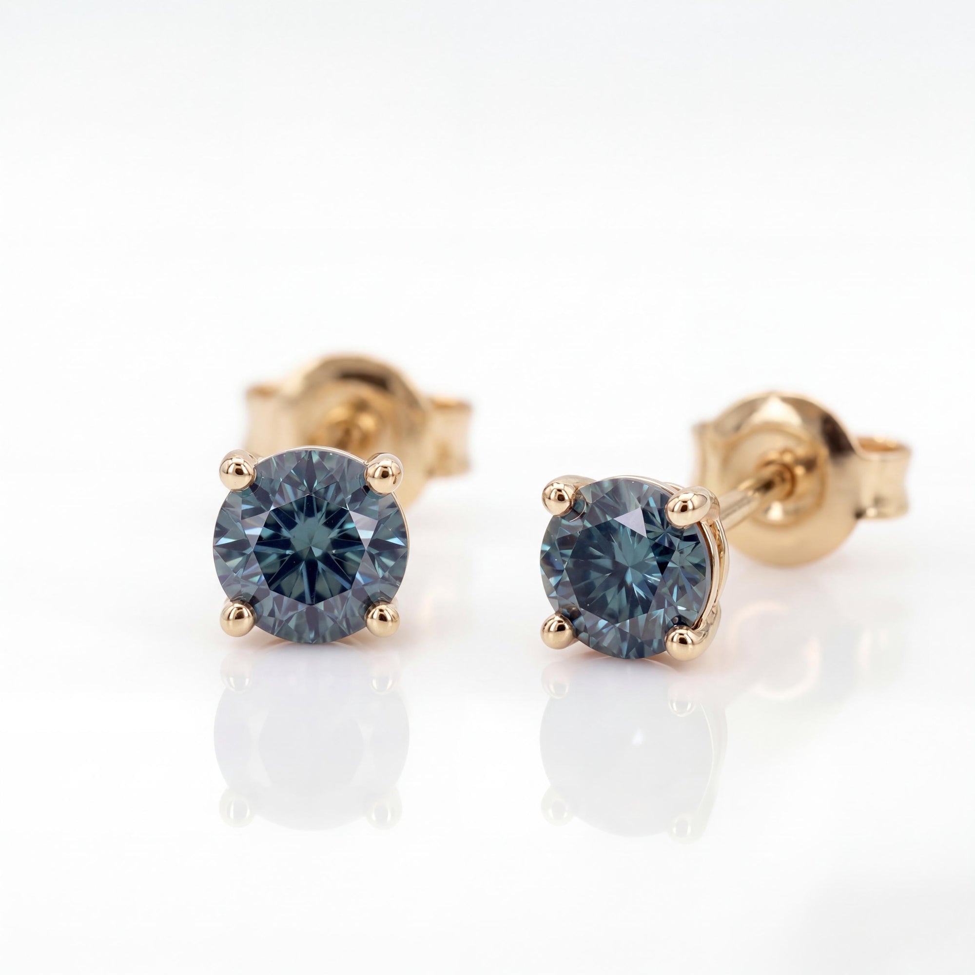3.5mm teal green  Montana sapphire stud earrings in 14k solid gold natural gemstone jewelry