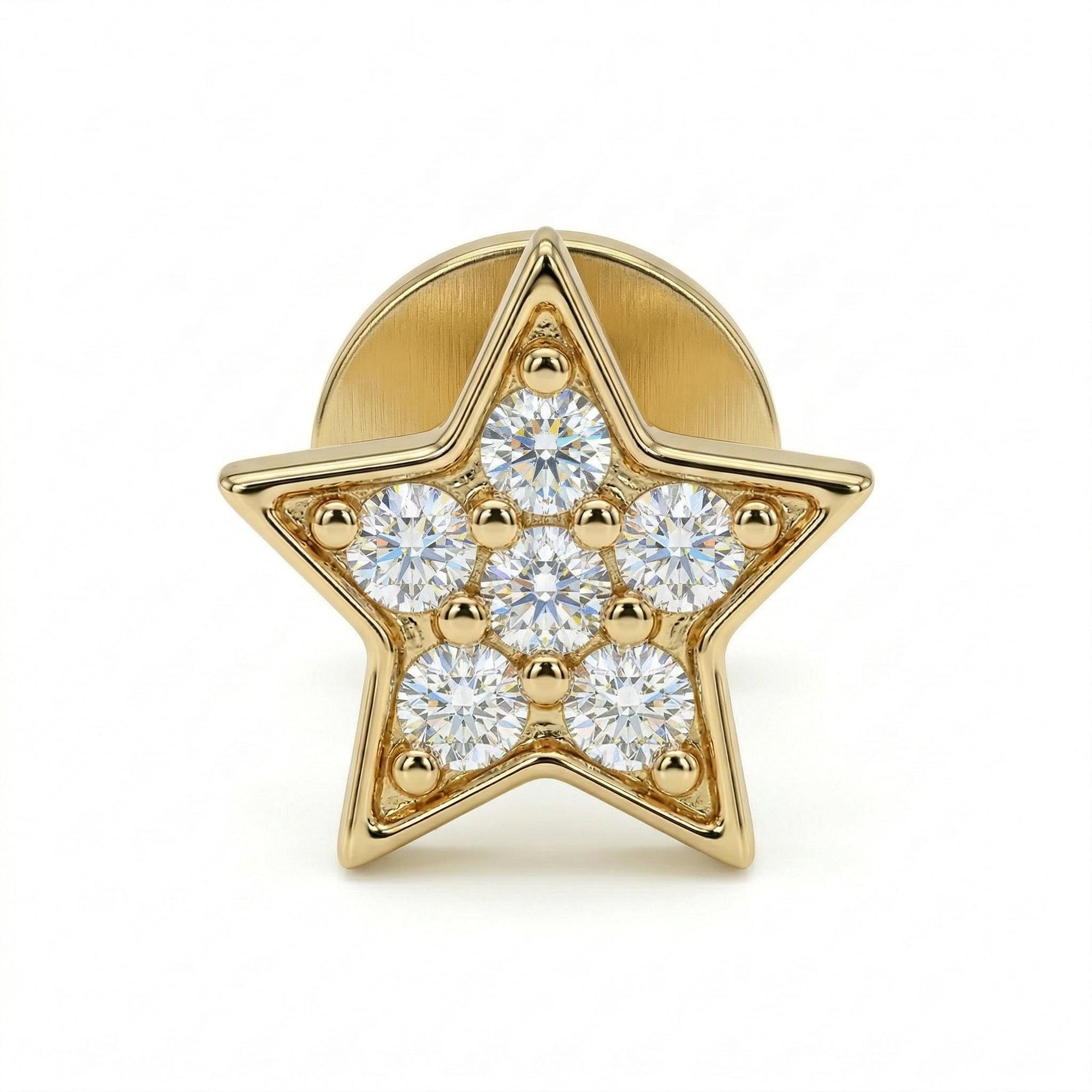 Cz Star Earring 14k Solid Gold, Internally Threaded Flat Back Earring - Melt'm Jewelry