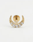 Cz Crescent Moon Earring 14k Solid Gold, Internally Threaded Flat Back Cartilage Earring - Melt'm Jewelry