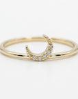 14k solid gold crescent moon ring with pave diamonds, dainty celestial stackable ring for everyday wear, minimalist diamond ring gift for her