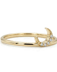Genuine Diamond Crescent Moon Ring in 14k Gold