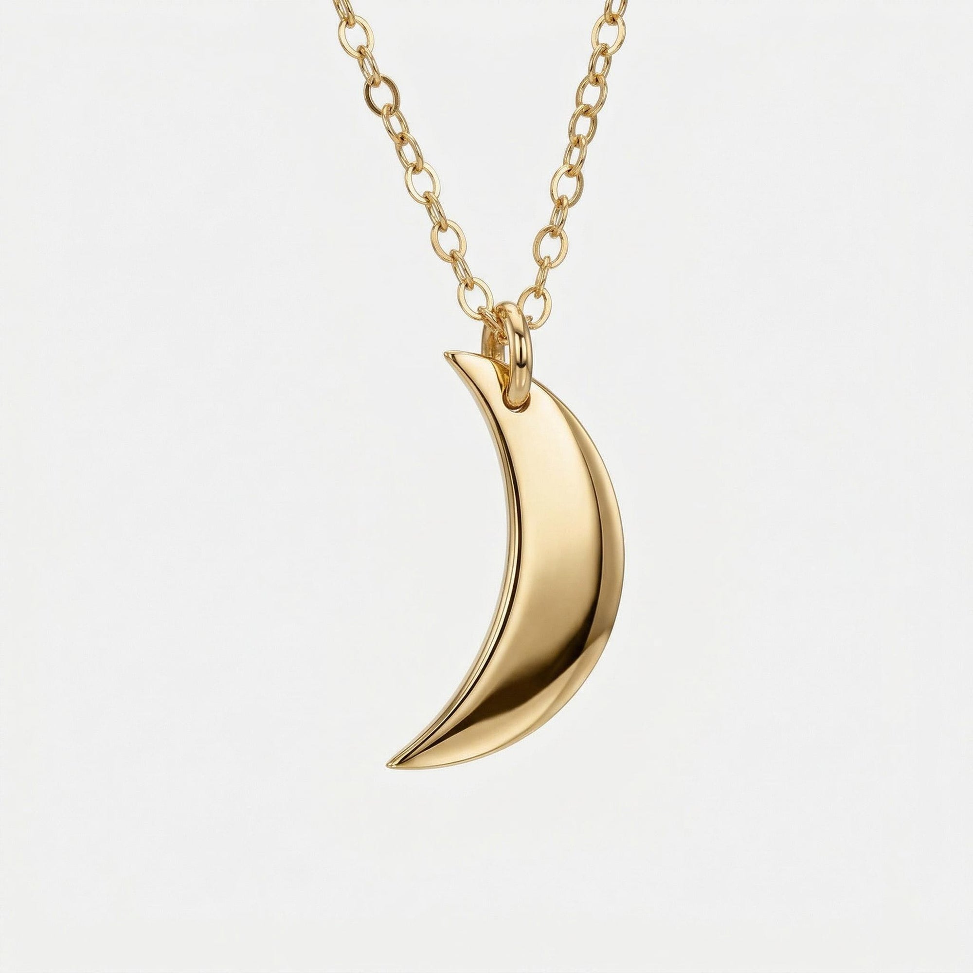 14k Solid Gold Crescent Moon Necklace, Celestial Gold Pendant Necklace, Minimal Moon Jewelry Gift for Her - Melt'm Jewelry